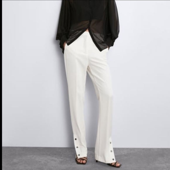 Sold! Zara long button hem trousers white cream - Picture 4 of 8
